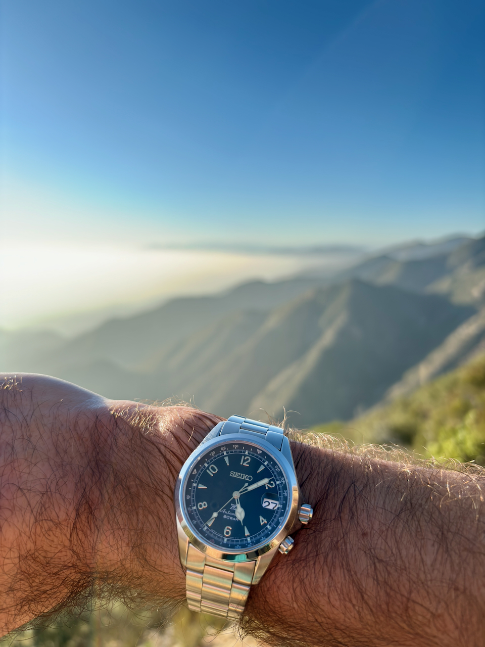 Seiko SPB121 Alpinist on a hike in Angeles National Forest.