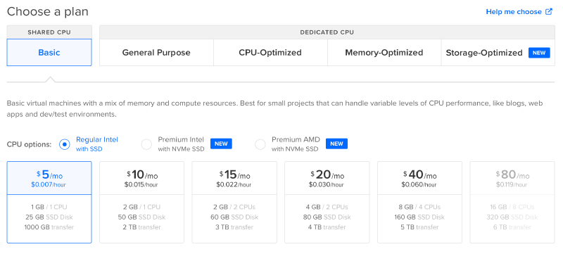 DigitalOcean machine options