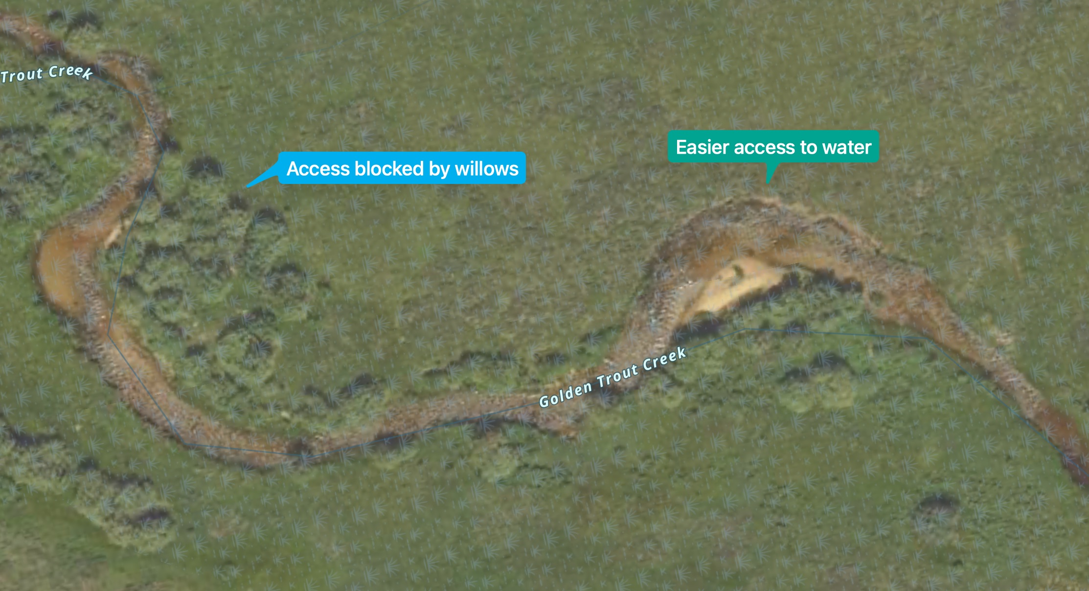 Examples on a satellite image of where the water is accessible.